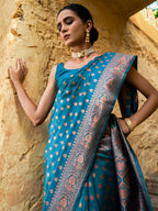 Janasya Green Banarasi Silk Ethnic Motifs Woven Design Saree - Distacart