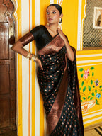 Janasya Black Banarasi Silk Ethnic Motifs Woven Design Saree - Distacart