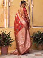 Janasya Red Banarasi Silk Floral Woven Design Saree - Distacart