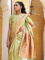 Janasya Pista Green Silk Blend Woven Polka Woven Design Saree