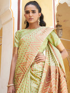 Janasya Pista Green Silk Blend Woven Polka Woven Design Saree