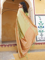 Janasya Pista Green Silk Blend Woven Polka Woven Design Saree