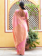 Janasya Pink Silk Blend Woven Polka Woven Design Saree