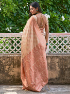 Janasya Beige Chanderi Silk Ethnic Motifs Woven Design Saree