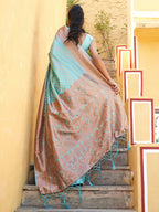 Janasya Sea Green Chanderi Silk Ethnic Motifs Woven Design Saree