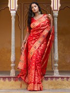 Janasya Red Banarasi Silk Ethnic Motifs Woven Design Saree - Distacart