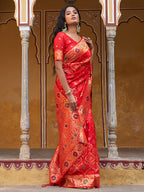 Janasya Red Banarasi Silk Ethnic Motifs Woven Design Saree - Distacart