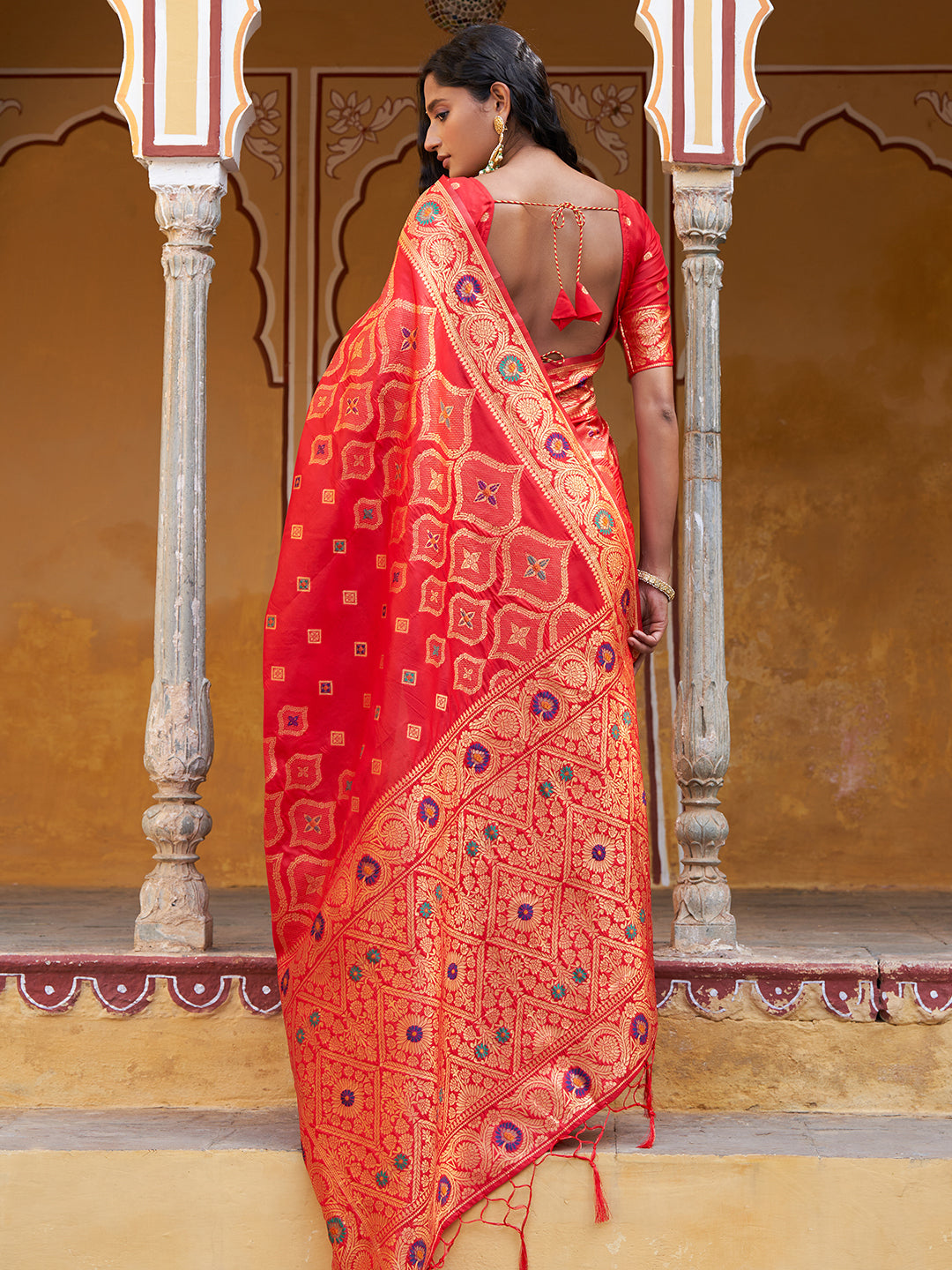 Janasya Red Banarasi Silk Ethnic Motifs Woven Design Saree - Distacart