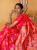 Janasya Pink Banarasi Silk Floral Woven Jaal Saree - Distacart