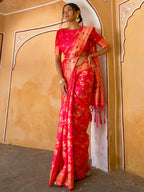 Janasya Pink Banarasi Silk Floral Woven Jaal Saree - Distacart