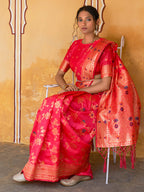 Janasya Pink Banarasi Silk Floral Woven Jaal Saree - Distacart