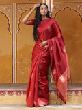 Janasya Red Kanjeevaram Silk Floral Motif Kanjeevaram Silk Saree