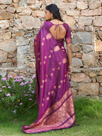 Janasya Wine Kanjeevaram Silk Woven Ethnic Motifs Kanjeevaram Silk Saree - Distacart