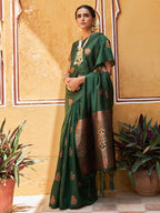 Janasya Green Kanjeevaram Silk Woven Ethnic Motifs Kanjeevaram Silk Saree