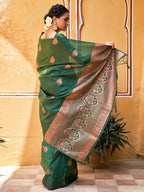 Janasya Green Kanjeevaram Silk Woven Ethnic Motifs Kanjeevaram Silk Saree