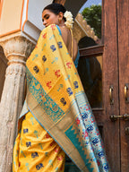 Janasya Yellow Cotton Silk Woven Ethnic Motifs Patola Saree - Distacart