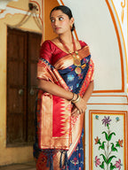 Janasya Navy Blue Cotton Silk Woven Ethnic Motifs Patola Saree - Distacart