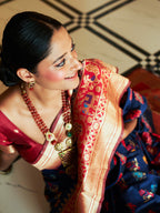 Janasya Navy Blue Cotton Silk Woven Ethnic Motifs Patola Saree - Distacart