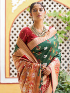 Janasya Green Cotton Silk Woven Ethnic Motifs Patola Saree - Distacart