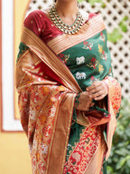 Janasya Green Cotton Silk Woven Ethnic Motifs Patola Saree - Distacart