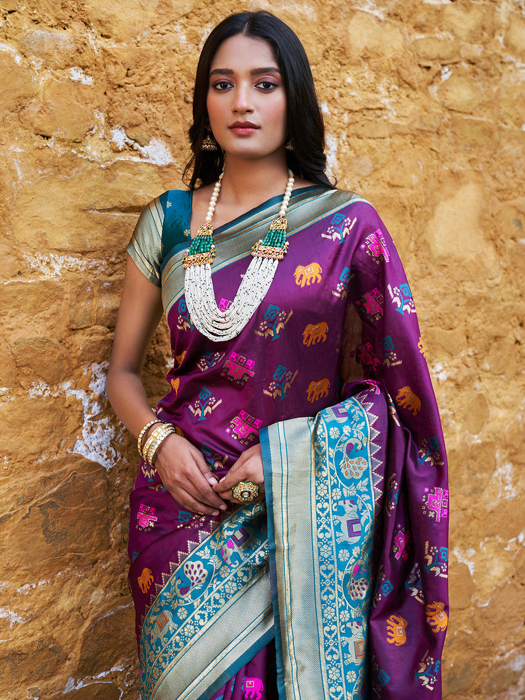 Janasya Wine Cotton Silk Woven Ethnic Motifs Patola Saree - Distacart