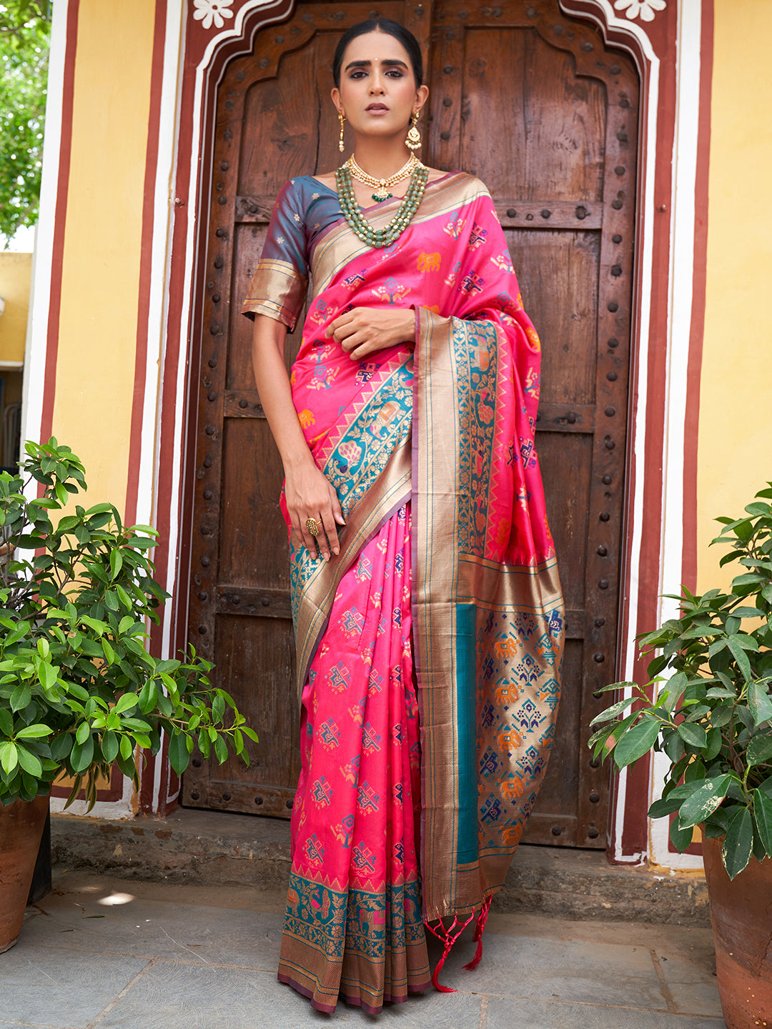 Janasya Pink Cotton Silk Woven Ethnic Motifs Patola Saree - Distacart