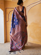 Janasya Navy Blue Banarasi Silk Woven Dual Tone Floral Design Banarasi Silk Saree - Distacart