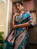 Janasya Teal Green Banarasi Silk Woven Dual Tone Floral Design Banarasi Silk Saree - Distacart