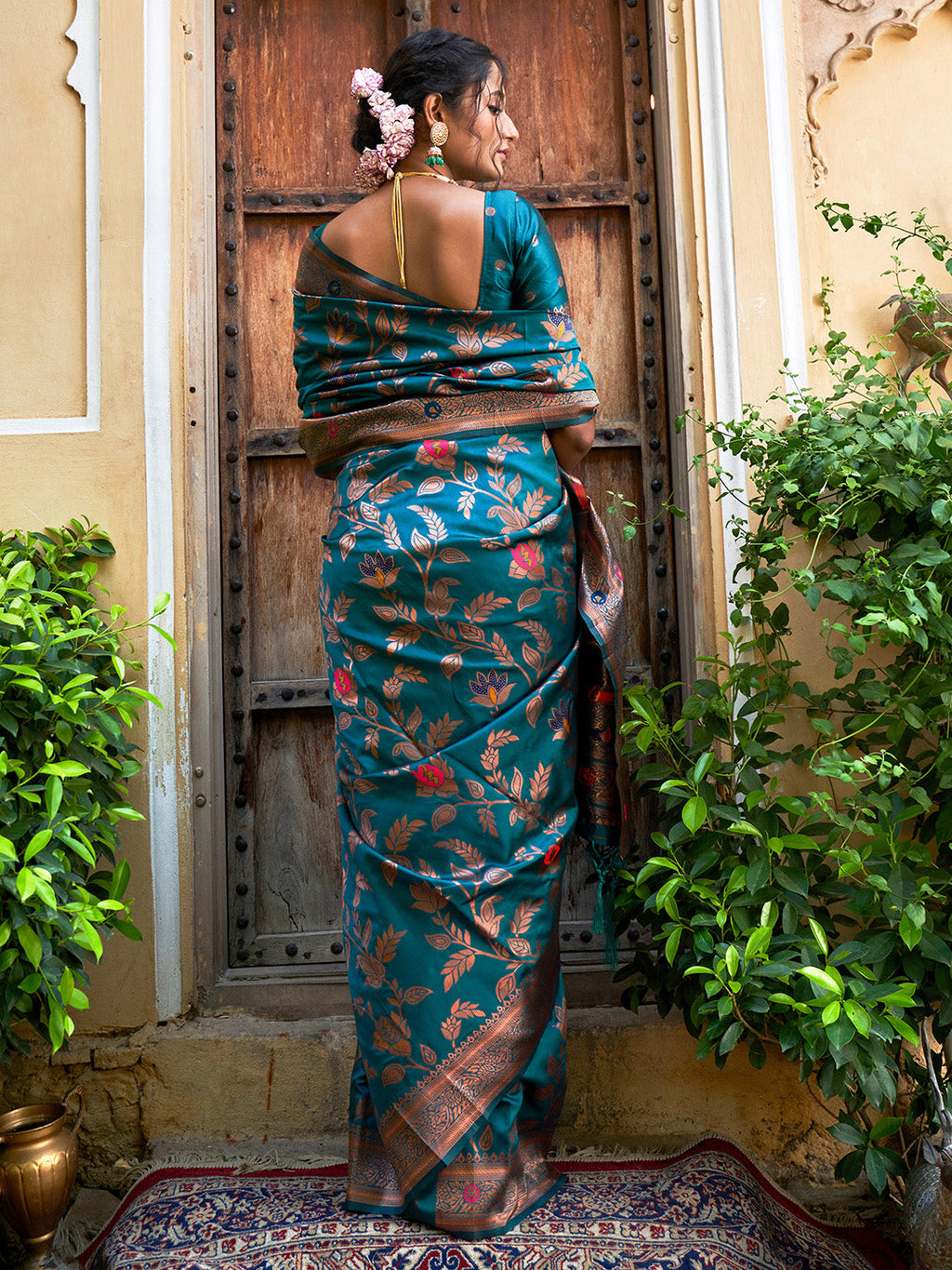 Janasya Teal Green Banarasi Silk Woven Dual Tone Floral Design Banarasi Silk Saree - Distacart