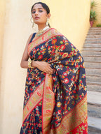 Janasya Navy Blue Chanderi Silk Pashmina Woven Design Saree - Distacart