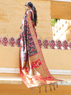 Janasya Navy Blue Chanderi Silk Pashmina Woven Design Saree - Distacart