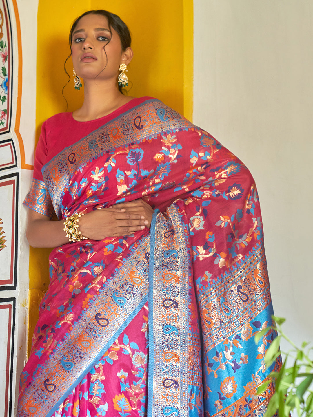 Janasya Pink Chanderi Silk Pashmina Woven Design Saree - Distacart