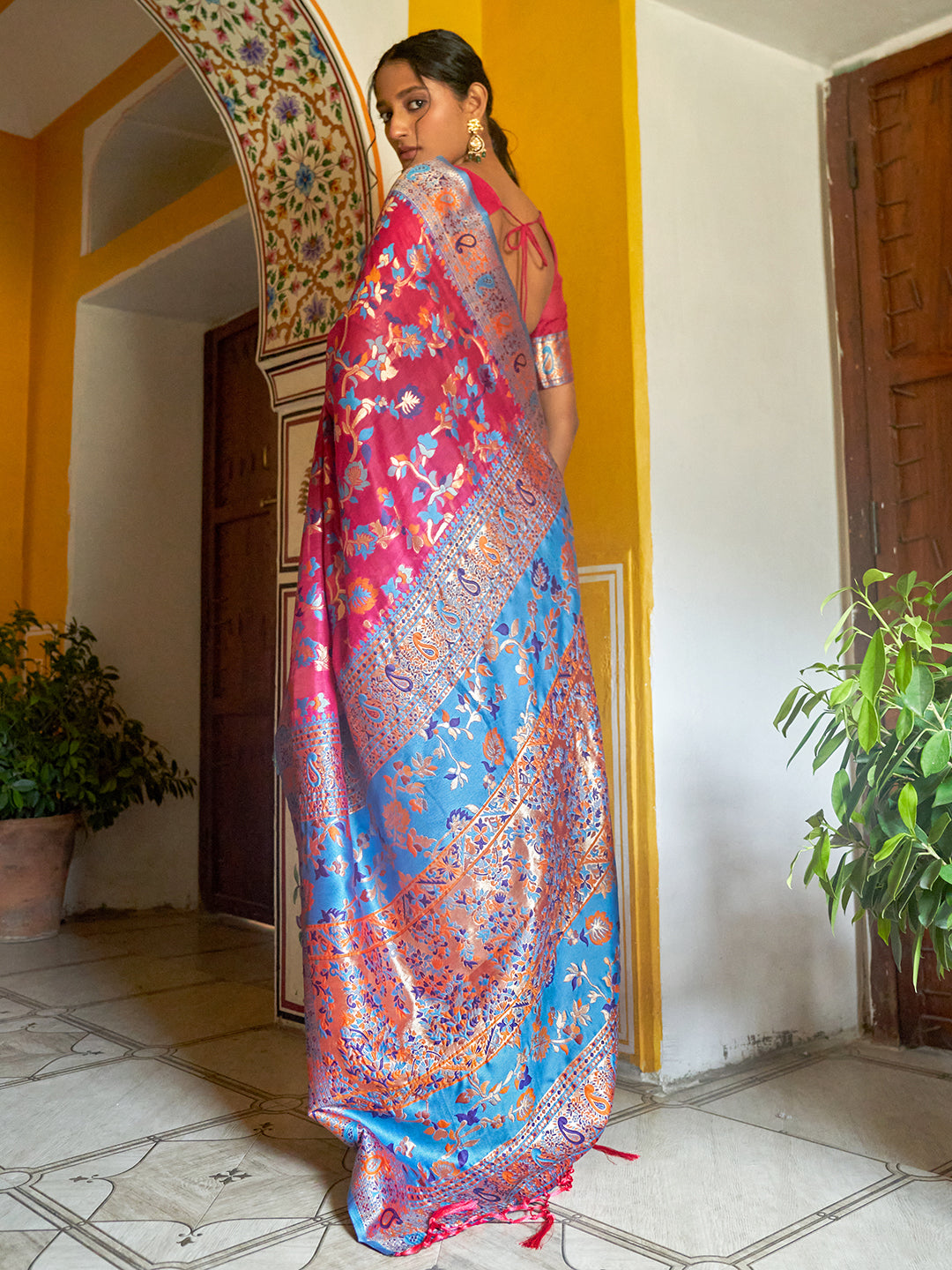 Janasya Pink Chanderi Silk Pashmina Woven Design Saree - Distacart