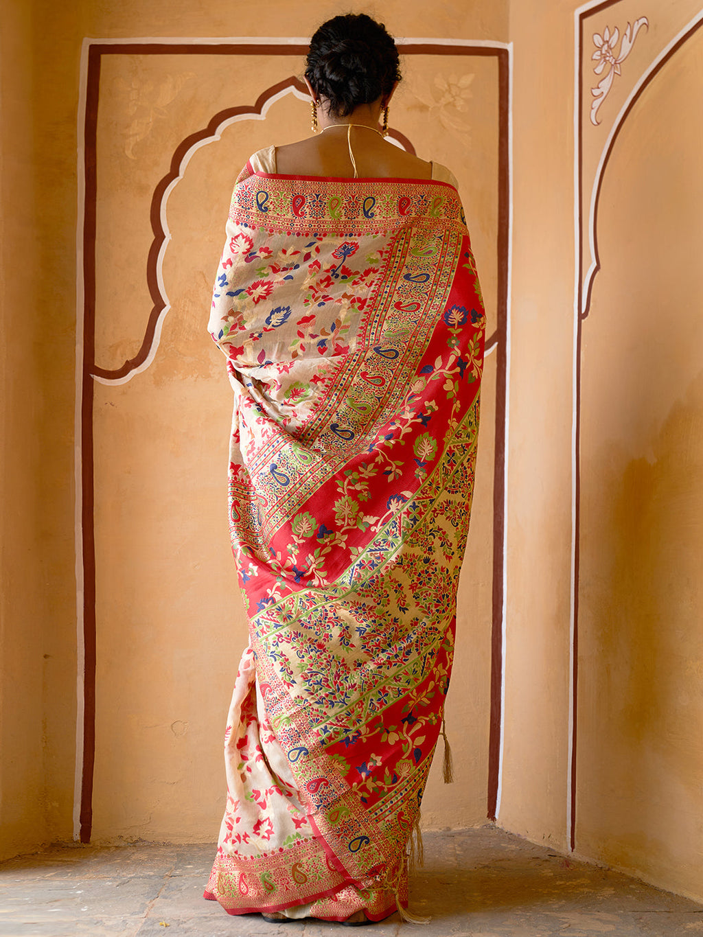 Janasya Beige Chanderi Silk Pashmina Woven Design Saree - Distacart