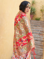 Janasya White Chanderi Silk Pashmina Woven Design Saree - Distacart