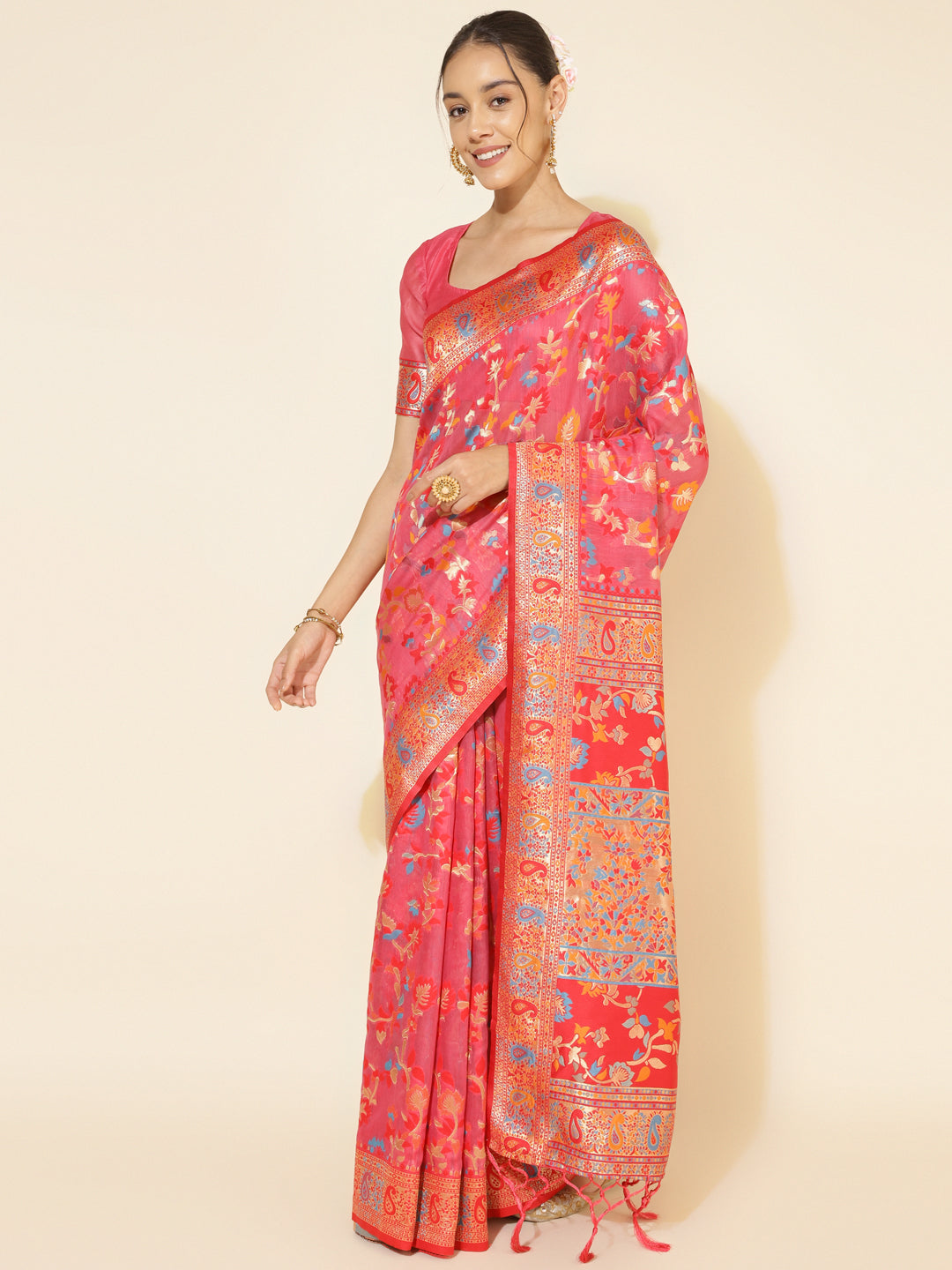 Janasya Pink Chanderi Silk Pashmina Woven Design Saree - Distacart