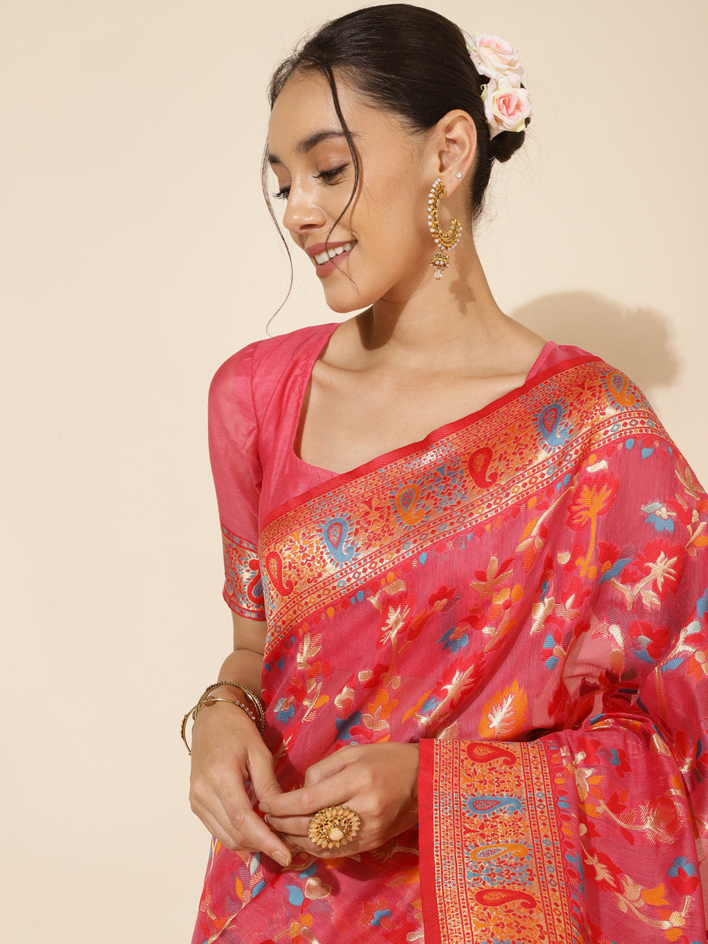 Janasya Pink Chanderi Silk Pashmina Woven Design Saree - Distacart