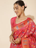 Janasya Pink Chanderi Silk Pashmina Woven Design Saree - Distacart