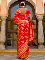 Janasya Red Banarasi Silk Paisley Woven Design Saree