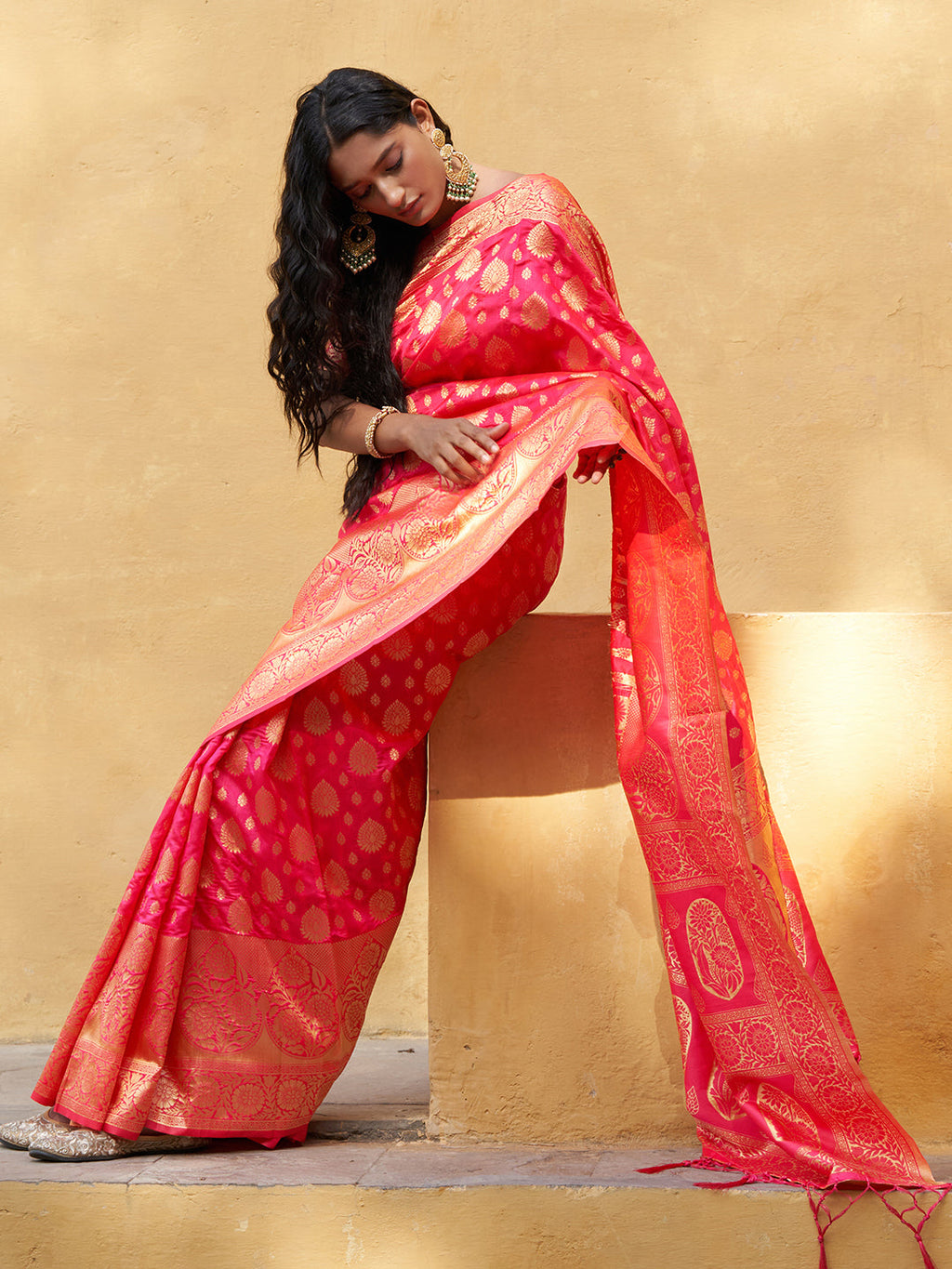 Janasya Pink Banarasi Silk Ethnic Motifs Woven Design Saree - Distacart