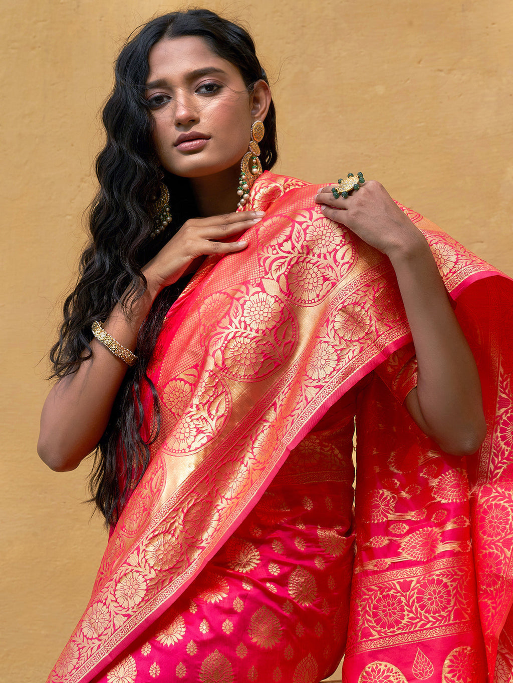 Janasya Pink Banarasi Silk Ethnic Motifs Woven Design Saree - Distacart