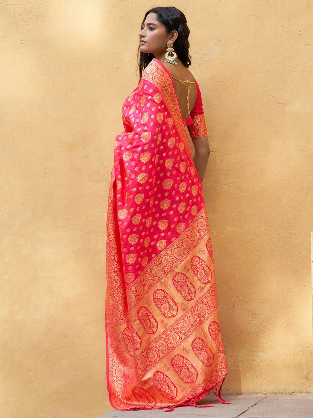 Janasya Pink Banarasi Silk Ethnic Motifs Woven Design Saree - Distacart
