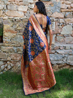 Janasya Navy Blue Silk Blend Woven Jaal Motif Woven Design Saree - Distacart