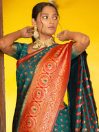 Janasya Green Silk Blend Woven Ethnic Motifs Woven Design Saree - Distacart