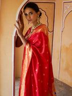 Janasya Red Paithani Silk Ethnic Motifs Paithani Silk Saree
