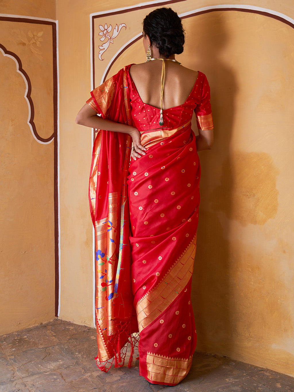 Janasya Red Paithani Silk Ethnic Motifs Paithani Silk Saree