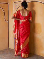 Janasya Red Paithani Silk Ethnic Motifs Paithani Silk Saree