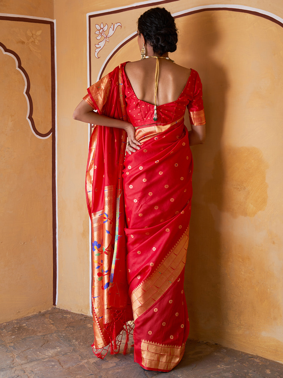 Janasya Red Paithani Silk Ethnic Motifs Paithani Silk Saree
