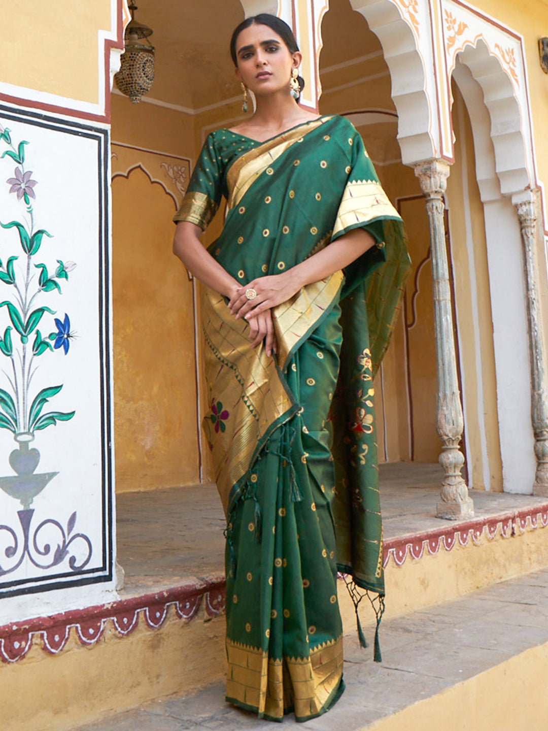 Janasya Green Paithani Silk Ethnic Motifs Paithani Silk Saree - Distacart