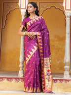 Janasya Wine Paithani Silk Ethnic Motifs Paithani Silk Saree - Distacart